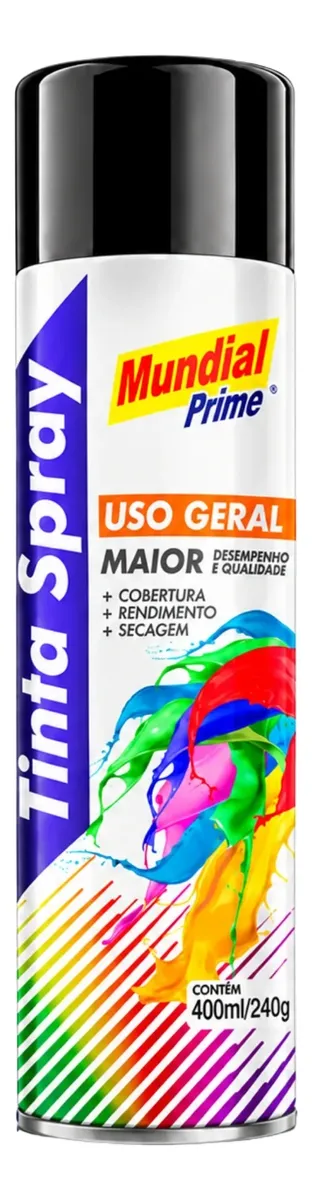 Tinta Spray Uso Geral Preto Brilhante 400ml – Mundial Prime